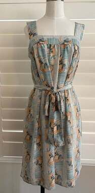 Tucker 100% Silk Geometric Dress with Tie Belt Size S